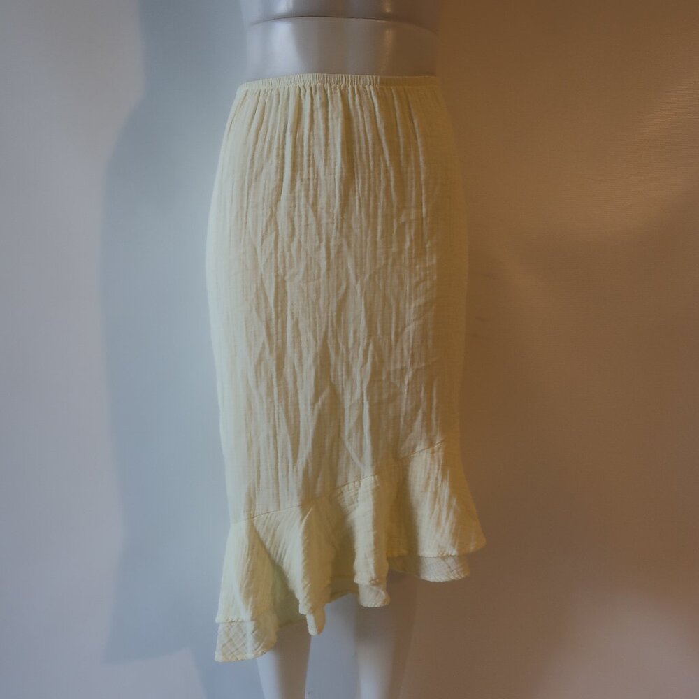 NWT Womens Stark X Yellow Gauzy Elastic Waist Asymmetric Hemline Midi Skirt L *